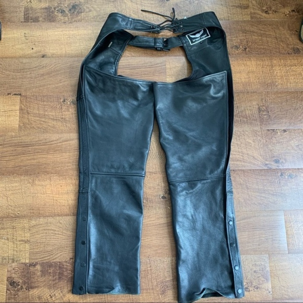 LEATHER Chaps Black Moto Biker Zippered